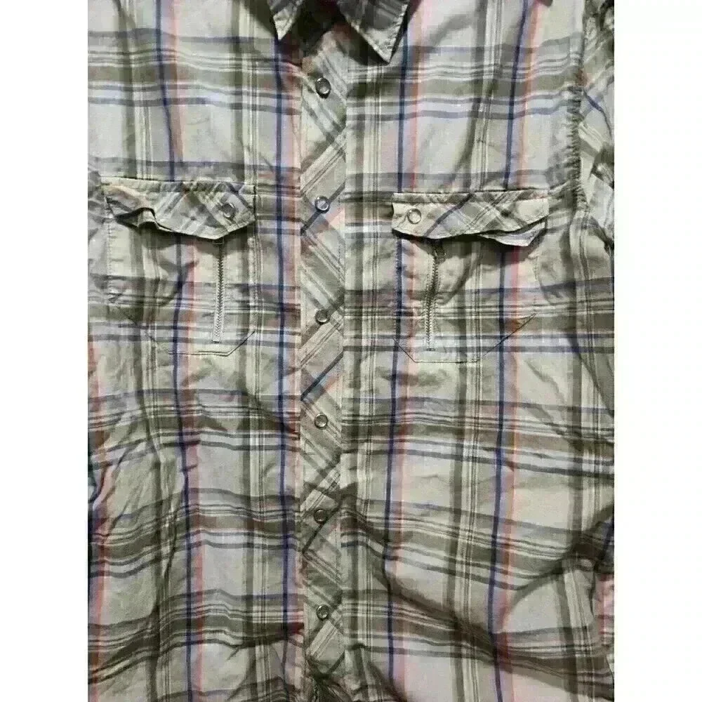 GUESS MENS‎ MEDIUM LONG SLEEVE SNAP DOWN ZIPPERED POCKETS WESTERN PLAID SHIRT
